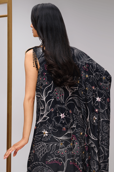 Papa Don't Preach Black printed embroidered off-shoulder kaftan PAPAAUG26D152435