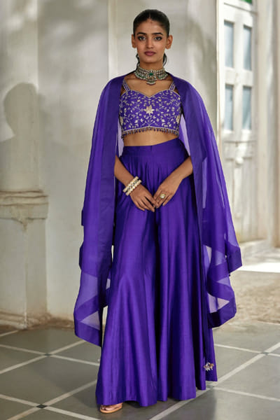Purple embroidered blouse and palazzo set