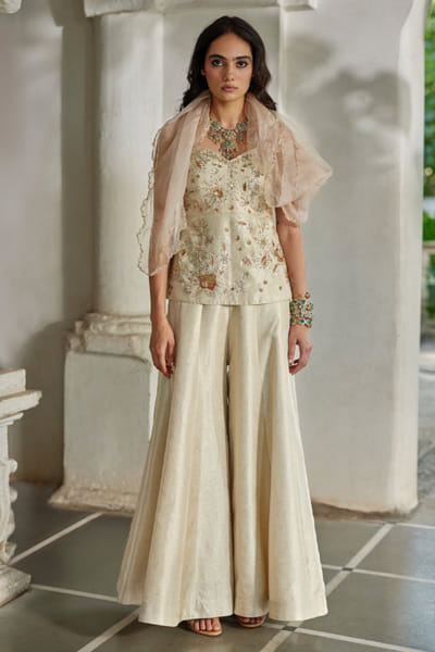 Ivory embroidered short kurta set