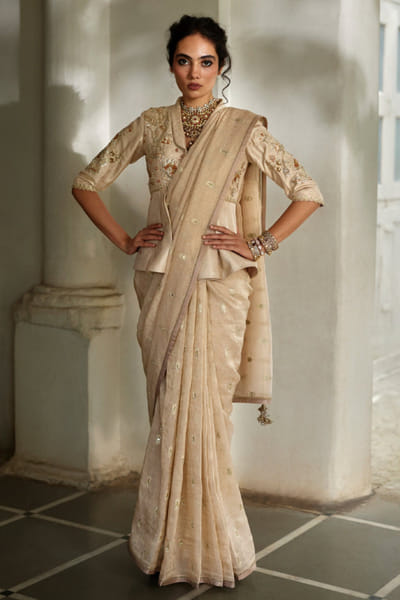 embroidered peplum sari set