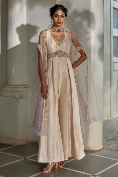 Misty rose jumpsuit and embroidered cape