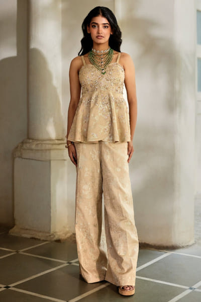 Cream embroidered peplum set