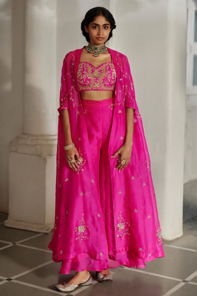 Bright pink embroidered palazzo set