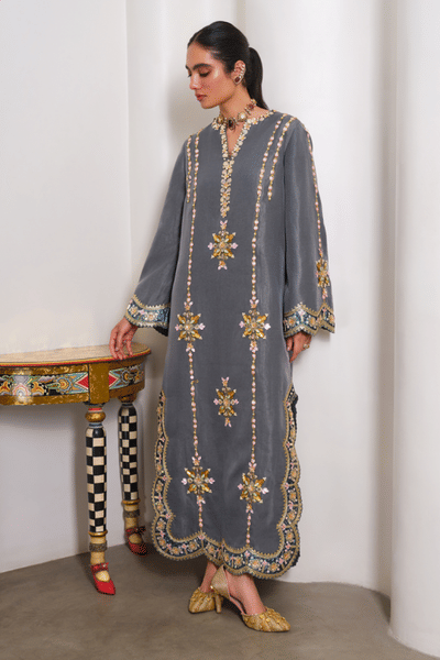 Papa Don't Preach Green applique-scallop embroidered kaftan PAPAAUG26D152440