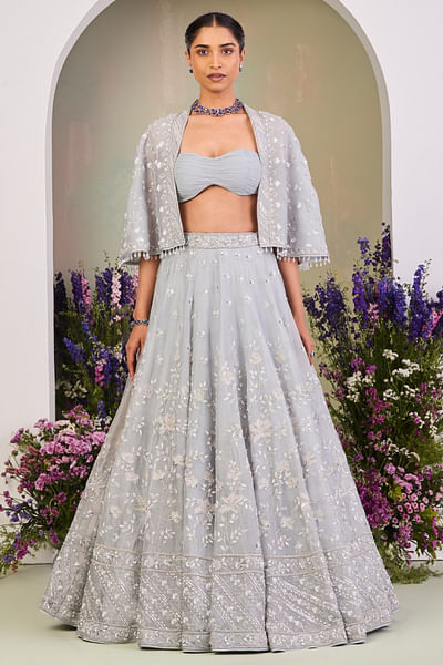 Ice blue applique work lehenga set