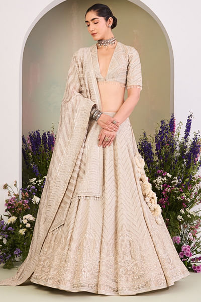 Beige dori embroidered lehenga set