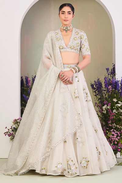 Greenish white sequin embroidered lehenga set