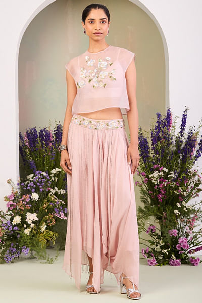 Pastel pink draped skirt set