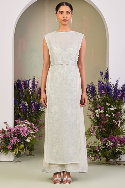 Greenish white sequin embroidered dress