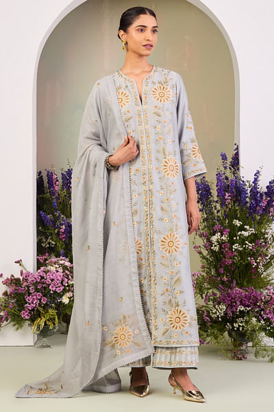 Ice blue embroidered kurta set