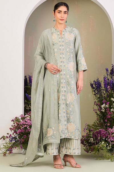 Sage green embroidered kurta set