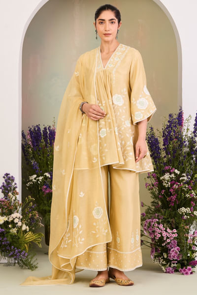 Yellow embroidered kurta set