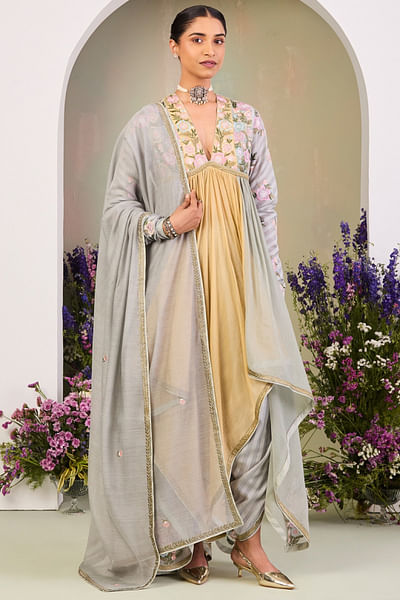 Ice blue colour blocked anarkali set