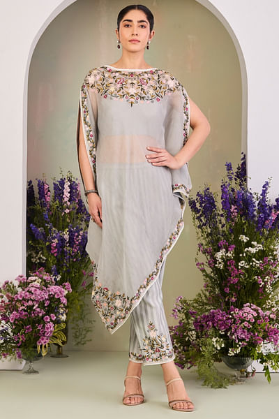 Ice blue embroidered kaftan set