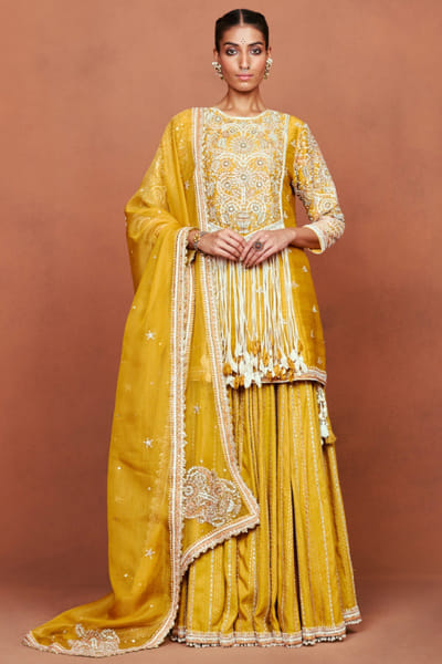 Mustard mustard embroidered sharara set
