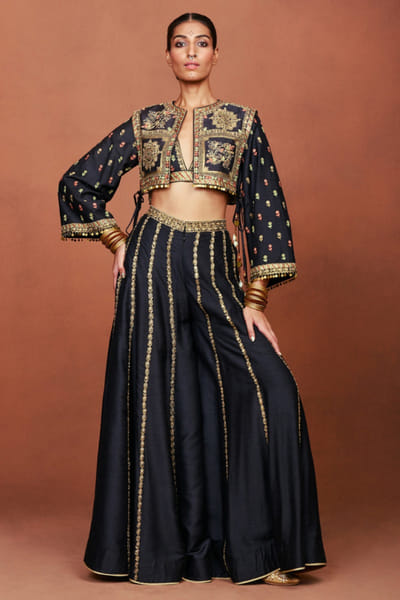 Black zari embroidered sharara set