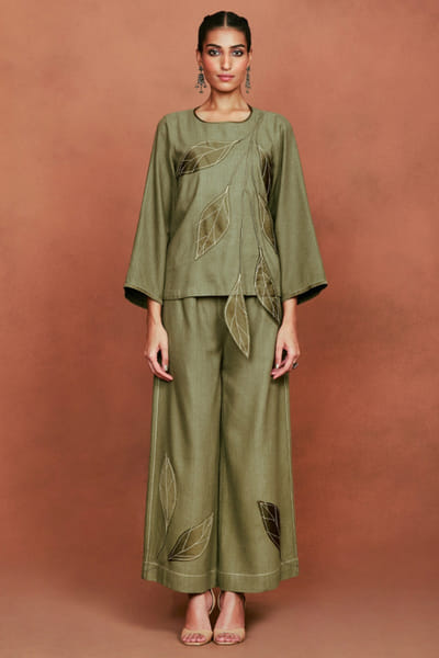 Olive leaf appliqué embroidered co-ord set
