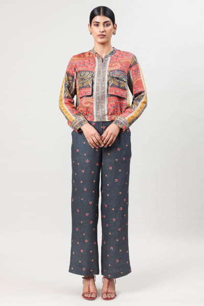 Sue Mue Bottle green printed linen co-ord set SUEMAPR26D143075