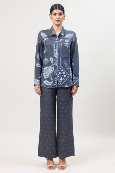 Sue Mue Charcoal grey floral printed co-ord set SUEMAPR26D143077