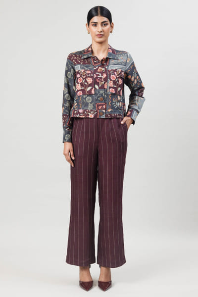 Sue Mue Wine floral printed co-ord set SUEMAPR26D143078