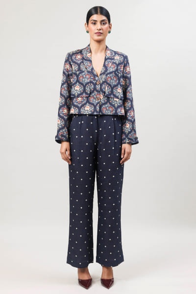 Sue Mue Navy blue printed co-ord set SUEMAPR26D143079