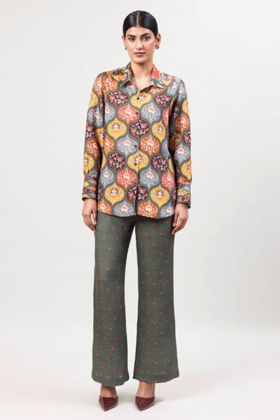 Sue Mue Olive green floral printed co-ord set SUEMAPR26D143086