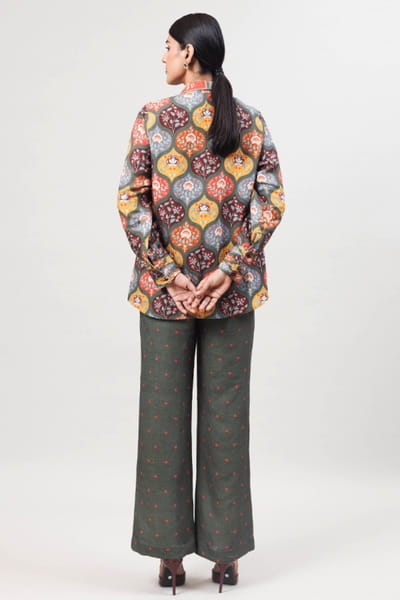 Sue Mue Olive green floral printed co-ord set SUEMAPR26D143086