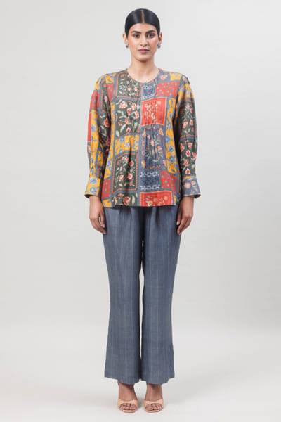 Sue Mue Grey floral printed linen co-ord set SUEMAPR26D143088