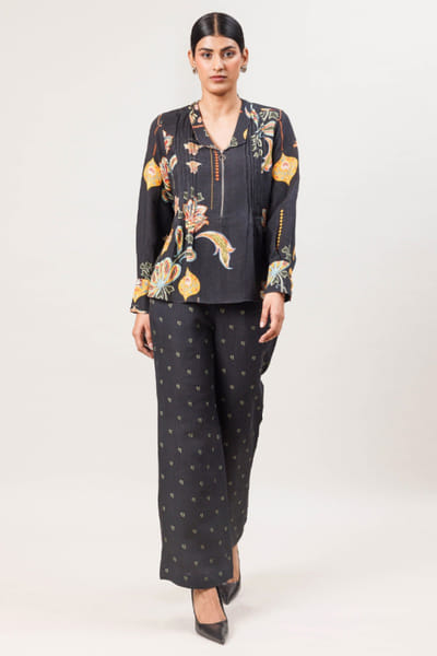 Sue Mue Black floral printed linen co-ord set SUEMAPR26D143089