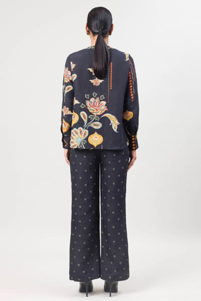 Sue Mue Black floral printed linen co-ord set SUEMAPR26D143089