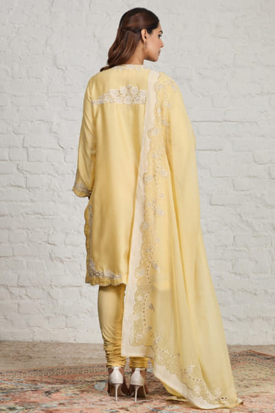 Sue Mue Yellow floral sequin embroidered kurta set SUEMJUN26D148048