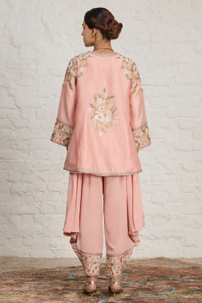 Sue Mue Peach pink floral sequin embroidery kurta set SUEMJUN26D148052