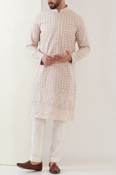 Pink lucknowi embroidery kurta