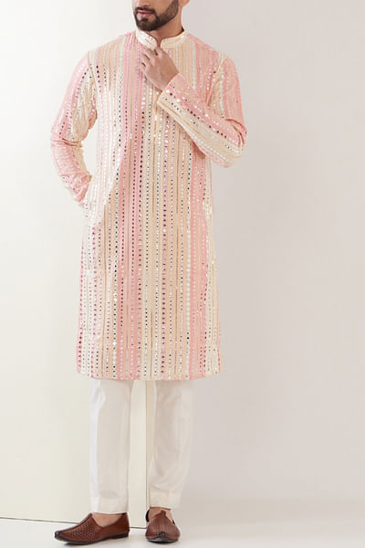 Pink mirror work kurta