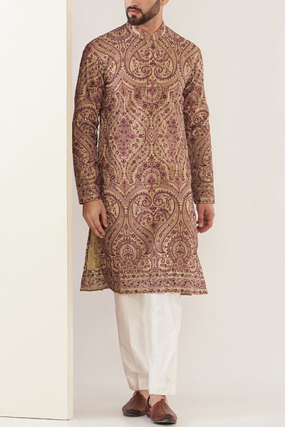 Beige Kashmiri embroidery kurta
