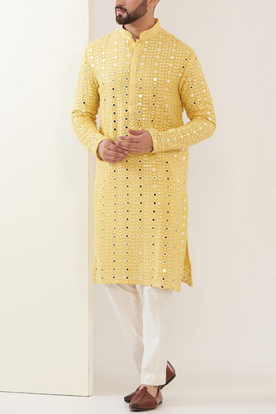 Yellow mirrorwork kurta