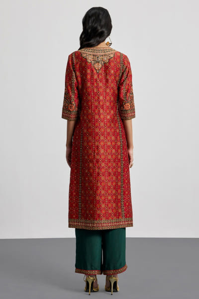 Ri Ritu Kumar Burgundy and green baagh print kurta set RIRIAUG26D151786