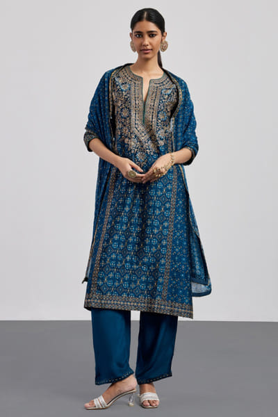 Ri Ritu Kumar Indigo baagh print embroidered kurta set RIRIAUG26D151787