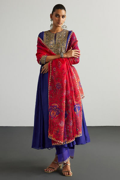 Purple embroidered kurta set