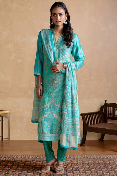 Aqua printed kurta set