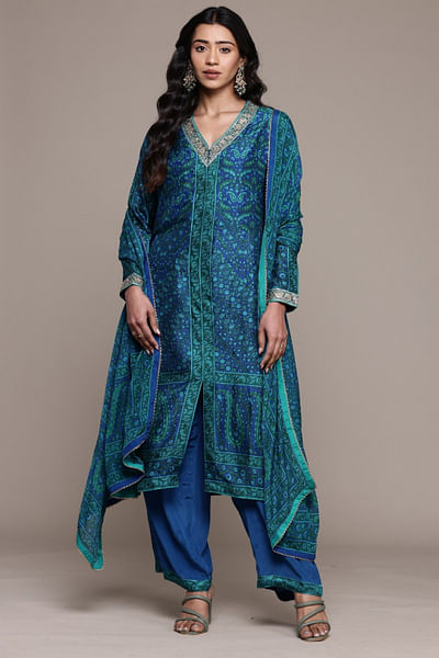 Turquoise paisley printed kurta set
