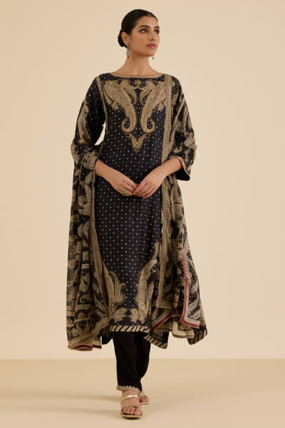 Ritu Kumar Black embroidered paisley print kurta set RITUJUN26D347331