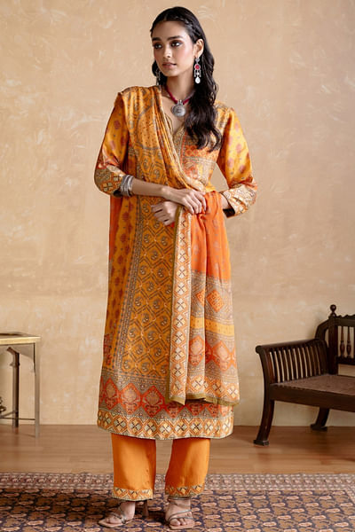 Yellow printed kurta set