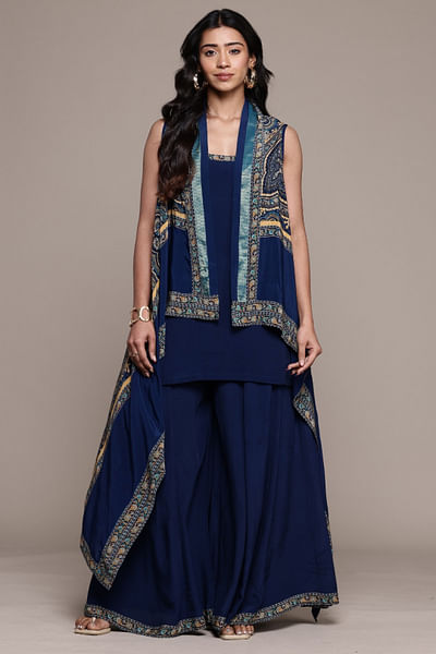 Blue printed cape set
