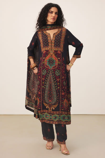 Ritu Kumar Black embroidered kalamjama print kurta set RITUJUN26D347330