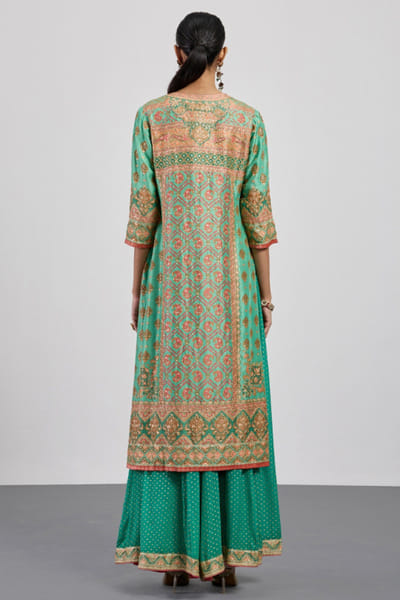 Ri Ritu Kumar Aqua and pink geometric print kurta set RIRIAUG26D151794