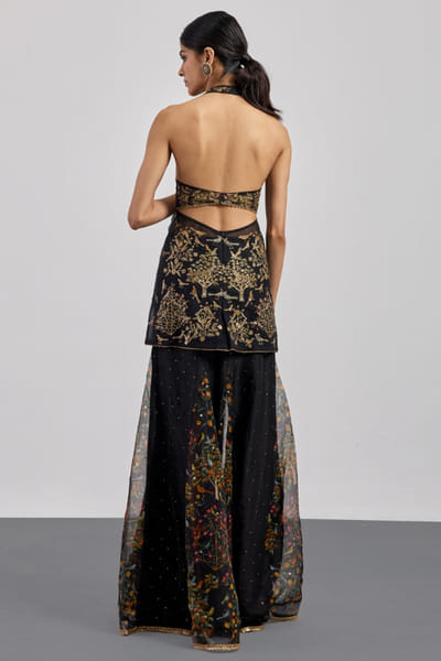 Ri Ritu Kumar Black bird-tree print embroidered sharara set RIRIAUG26D151781