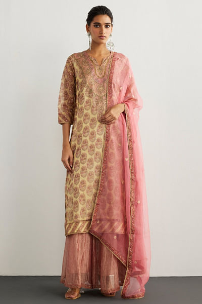 Beige printed kurta set