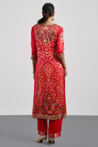 Ri Ritu Kumar Red burgundy printed embroidered kurta set RIRIAUG26D151778