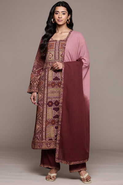 Red tribal printed kurta set